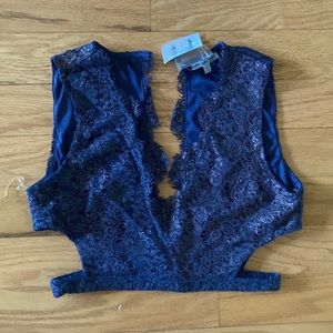 Navy Lace Crop Top